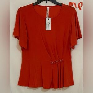 NY Collection Rust Blouse with Pleated Detail